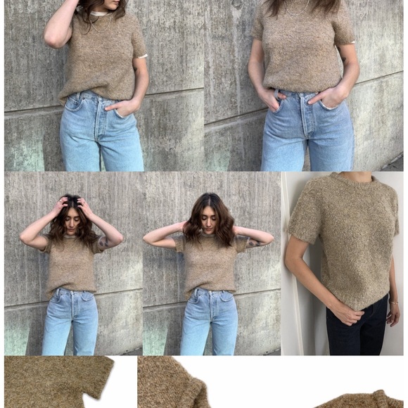 Cream and Tan Knit Sweater with Crew Neck - Picture 10 of 10